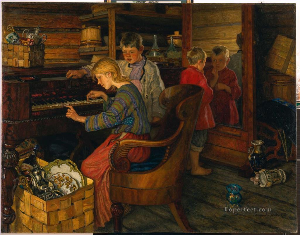 CHILDREN BY THE PIANO Nikolay Bogdanov Belsky kids child impressionism Oil Paintings